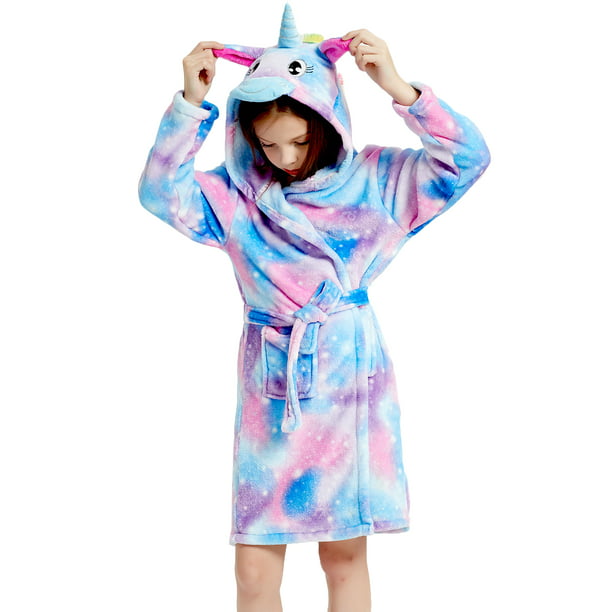 Unisex Toddler Towel Robe Hooded Pajama Sleepwear Infant Baby Flannel Bathrobes 